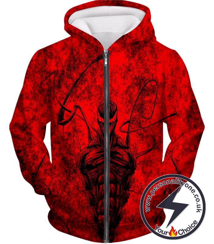 Deadly Spiderman Villain Carnage Blood Red Zip Up Hoodie